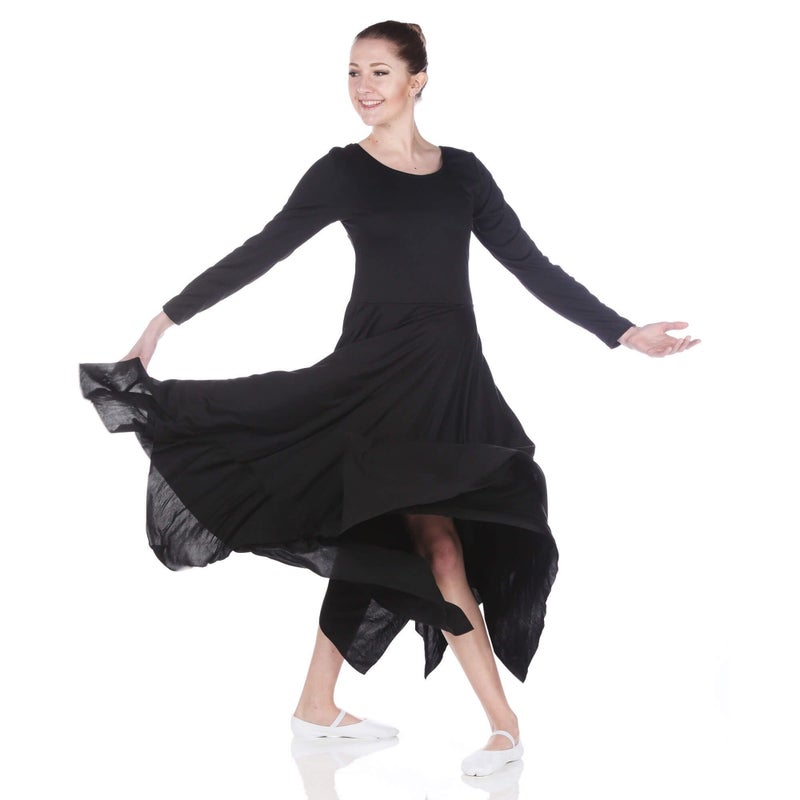 Danzcue Womens Celebration of Spirit Long Sleeve Dance Dress (S-M, Black)
